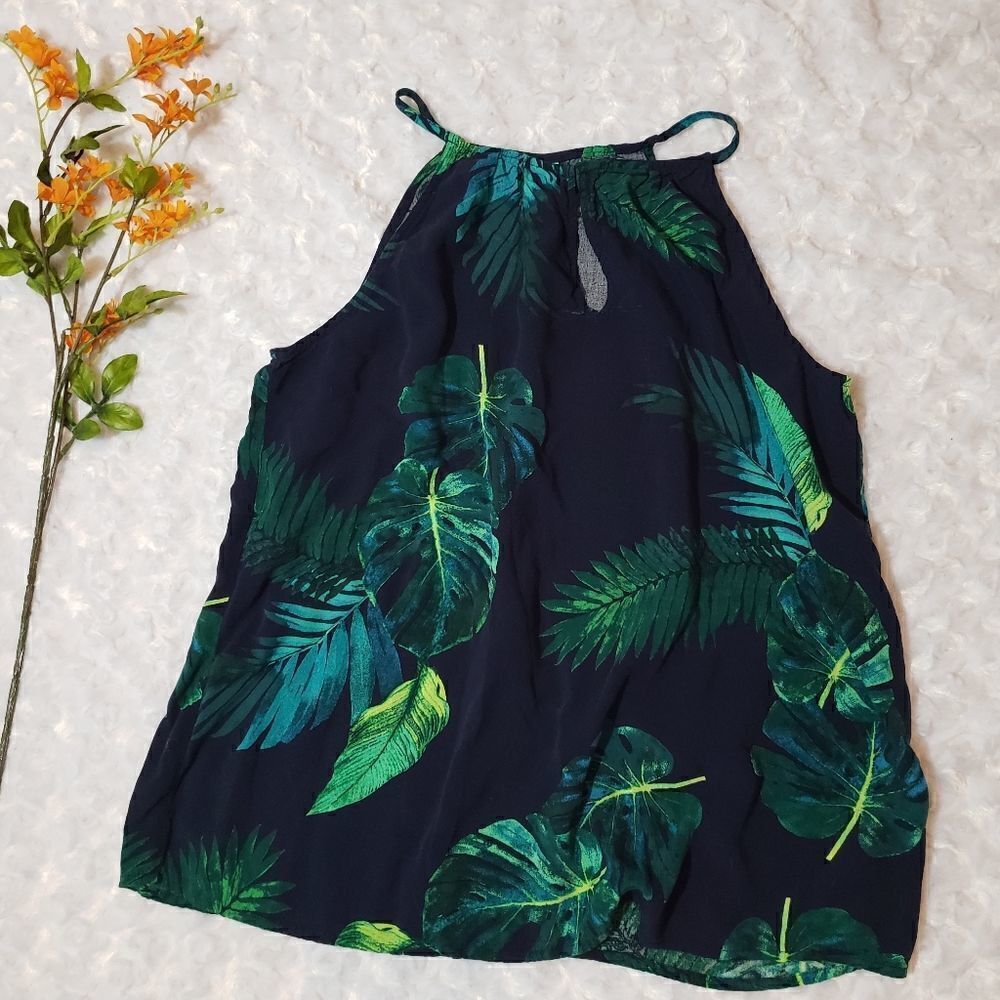 Old Navy size small blue green tropical keyhole top